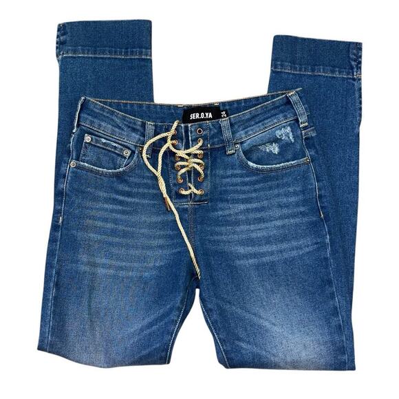 Ser. O. Ya Cyprus Slim Straight Lace Up Made In Italy Jeans Womens 24 Casual Y2K